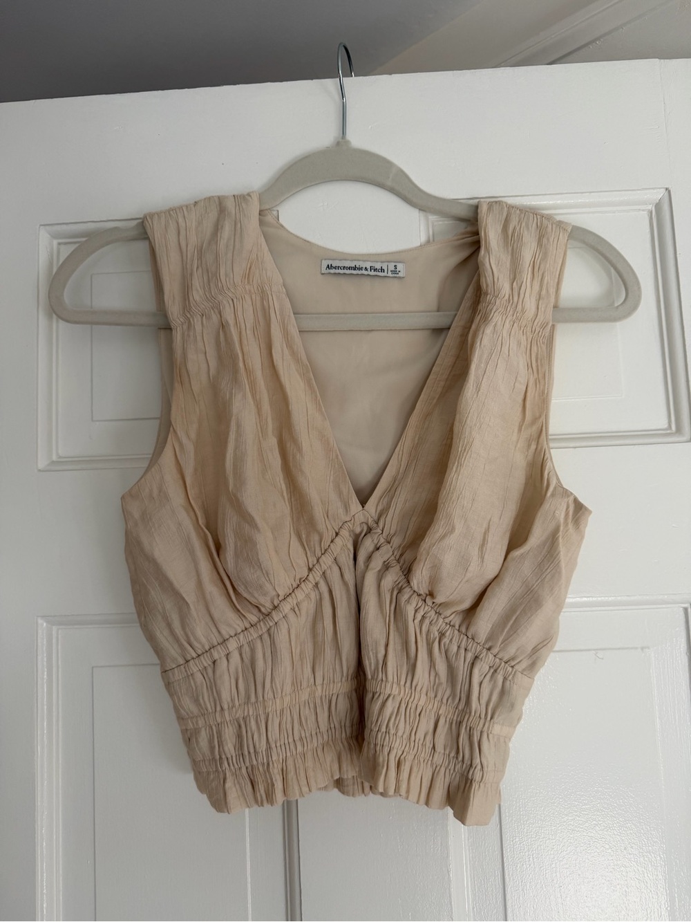 Abercrombie & Fitch Cream Ruched V-Neck Crop Top